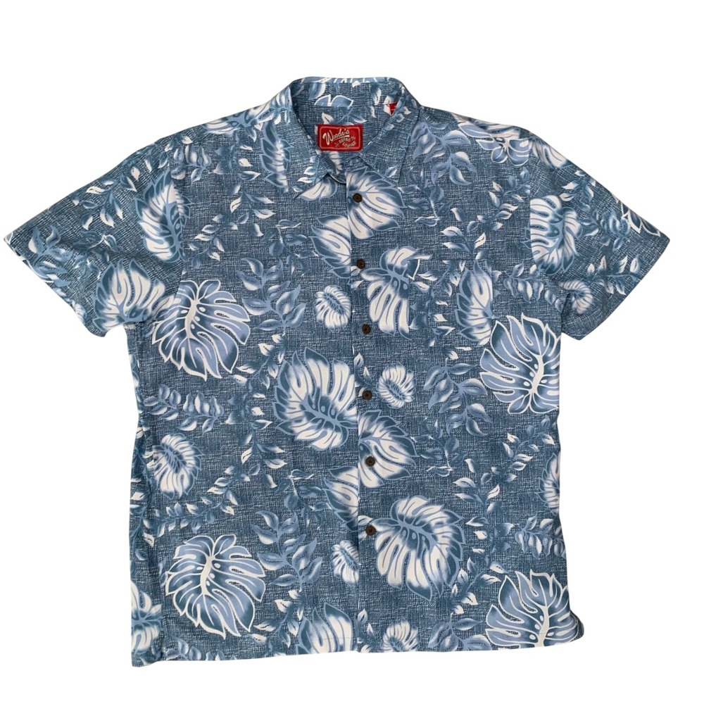 Woody's‎ Retro Lounge Mens XL Hawaiian Shirt Blue Floral Tropical Button Up